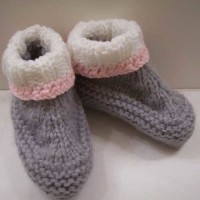 grey and pink toddler booties for charity